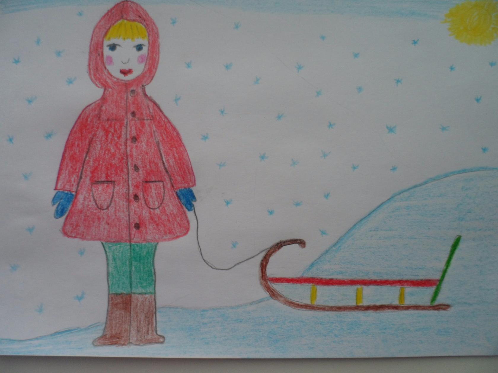 Рисование дети гуляют зимой
